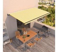 Tonture Store enrouleur automatique - 500 x 350 cm - Jaune et blanc - Avec cadre en aluminium - Résistant aux UV et imperméable - Fonctionnement électrique - Idéal pour jardin, balcon, terrasse