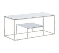 Tonture Table Basse argenté en Acier Inoxydable et Verre trempé avec Plateau 110 x 45 cm, Meuble Salon Design Moderne, Bout canapé, Console Rangement pour séjour et Chambre