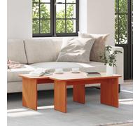 Tonture Table Basse en Bois Massif de pin Brun Cire, Set 2 pièces avec Plateau Rond, Meuble Salon gigogne Design scandinave, Console Rangement pour séjour ou Chambre, Usage intérieur