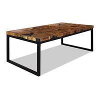 Tonture Table basse en teck massif, 110 x 60 x 40 cm, avec résine noire, fabriquée à la main, style rustique pour salon, meuble unique pour la maison