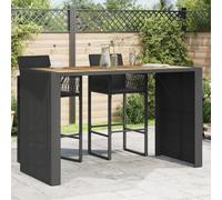 Tonture Table de Bar de Jardin en résine tressée Noire avec Dessus en Bois d'acacia Massif 185x80x110 cm Cadre Acier Enduit de Poudre pour terrasse Balcon extérieur Repas Convivial