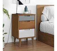 Tonture Table de Chevet MOLDE Marron en Bois de pin Massif 40x35x65 cm avec 3 tiroirs Rangement, Meuble scandinave Stable pour Chambre, Salon, Bureau, Organisateur