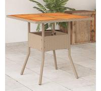 Tonture Table de Jardin Beige en résine tressée avec Plateau en Bois Acacia 80x80x75 cm, Cadre Acier Enduit de Poudre, mobilier extérieur pour terrasse Balcon Patio Repas Convivial