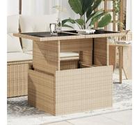 Tonture Table de Jardin en Poly rotin Beige avec Dessus en Verre trempé réglable 100x55x73 cm Cadre Acier Enduit de Poudre pour terrasse Balcon Patio Repas extérieur