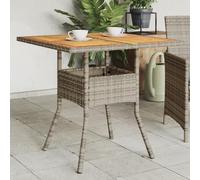 Tonture Table de Jardin en résine tressée Gris avec Dessus en Bois d'acacia Massif Finition Huile 80x80x75 cm Cadre Acier Enduit de Poudre pour terrasse Balcon Patio Repas extérieur