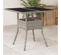 Tonture Table de Jardin extérieure en résine tressée Gris Clair avec Dessus en Verre trempé 80x80x75 cm Cadre Acier Enduit de Poudre pour terrasse Balcon Patio Repas Convivial