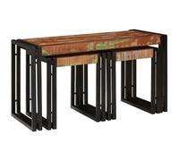 Tonture Table gigogne 3 pièces en Bois Massif récupéré et métal, Table appoint Salon, Bout canapé, Console, Meuble Rangement, sellette, desserte, Plateau Pliant, Support Plante, Bureau, Chambre