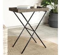 Tonture Table pliante grise en rotin synthétique avec structure en acier revêtu par pulvérisation - 65 x 40 x 75 cm - Table de jardin, de balcon, de terrasse, table d'appoint d'extérieur peu