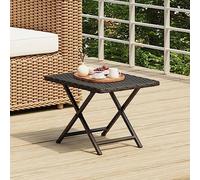 Tonture Table pliante noire en rotin synthétique - 45 x 35 x 32 cm - Avec cadre en acier revêtu par pulvérisation - Pliable - Peu encombrant - Résistante aux intempéries - Pour balcon, jardin