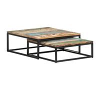 Tonture Tables Basses gigognes 2 pcs en Bois de récupération Massif avec Base en Fer, Dimensions 70x68x27 cm et 60x60x21 cm, Meuble Salon Design Industriel Vintage pour séjour et Chambre