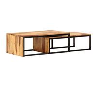 Tonture Tables gigognes Bois Massif 2 pièces Marron Design Vintage Industriel Salon séjour intérieur Meuble Console Bout canapé