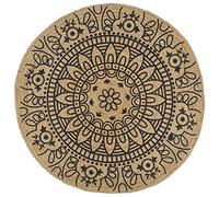 Tonture Tapis en Jute tressé avec Motif Floral Bleu foncé 90 cm pour Salon Chambre Cuisine intérieur décoration bohème Naturel Durable