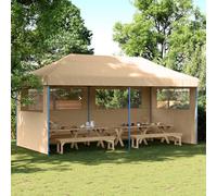 Tonture Tente de fête Beige en Tissu Oxford 292 x 580 x 315 cm avec Cadre Acier, Pop-up Pliable, Barnum abri extérieur pour Jardin terrasse, Protection Soleil Pluie, bâche et Stable