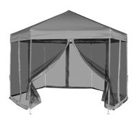 Tonture Tente pop-up hexagonale avec 6 parois latérales en filet, gris, 3,6 x 3,1 m, cadre en acier revêtu par pulvérisation, polyester imperméable, pliable, stable pour jardin, terrasse, extérieur