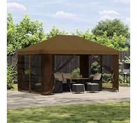 Tonture Tonnelle de jardin avec parois latérales - 4 x 3 m - Taupe - Auvent résistant aux intempéries en polyester et acier - Tonnelle pliable stable pour terrasse, camping, extérieur, protection