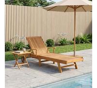 Tonture Transat Bain de Soleil en Bois de Teck Massif Marron avec Chaise Longue inclinable réglable et Table Pliante intégrée pour Jardin terrasse Balcon Piscine extérieur détente