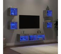 Tonture Unités murales TV 7 pièces Gris béton Bois d'ingénierie avec LED RGB pour Salon Rangement Mural Multifonction Design Moderne scandinave