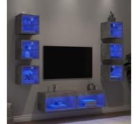 Tonture Unités murales TV Gris béton Bois d'ingénierie 8 pcs avec LED RVB, Meuble TV Suspendu Design Moderne scandinave, Rangement Multifonction Salon Chambre séjour
