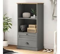 Tonture VIGO Bibliothèque grise, 60 x 35 x 114,5 cm, en pin massif, avec 2 compartiments et 2 tiroirs, bibliothèque rustique pour salon, bureau et bureau