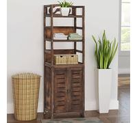 Tonture Vitrine marron foncé en bois de paulownia massif - 46 x 24 x 140 cm - Avec 2 portes et 3 étagères - Pour salon, bureau, couloir, espace de rangement et ordre - Design multi-usages