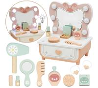 Tooky Toy Accessoires de coiffeuse papillon en bois miroir avec éclairage LED + cosmétiques