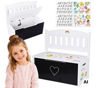 Tooky Toy Banc de coffre à jouets en bois 3 en 1 avec planche à dessin
