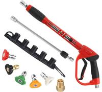 Tool Daily Pistolet Nettoyeur Haute Pression avec Rallonges, Raccords M22 | 5 Buses de Pulvérisation avec Porte-Buse, Lance de Remplacement, Longueur Réglable, Raccord M22 14mm ou 15mm, 1 Mètre, 350bar