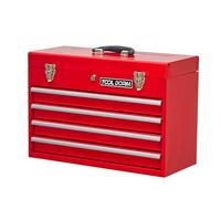 TOOL DORM Caisse a Outil à Quatre Tiroirs, Boite a Outils avec Poignée, Mécanisme de Verrouillage Central, Revêtement de Sécurité, Adaptée aux Ateliers Domestiques, 51.5 x 22.3 x 35.5 cm, Rouge