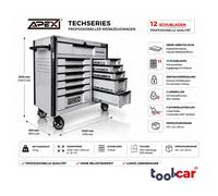 Toolcar APEX Jumbo Pro 12, chariot d'atelier argenté, rempli d'outils