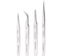 TOOLCRAFT 816747 Jeu de pinces brucelles 4 pièces SS SA, 2a SA, 7 SA, 3c SA plate, ronde, pointe en forme de faucille, courbée à