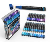 TOOLI-ART Lot de 22 feutre peinture acrylique Pro Color Series bleu et violet 3 mm moyen pour peinture rupestre, bois, métal, verre, toile, bricolage. Non toxique, séchage rapide