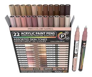 TOOLI-ART Lot de 22 marqueurs de peinture acrylique Skin Pro Color Series - Pointe extra fine de 0,7 mm - Pour peinture sur roche, verre, tasses, bois, métal, toile, bricolage - Non toxique - À base