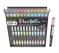 TOOLI-ART Lot de 24 marqueurs de peinture acrylique à pointe pinceau flexible de 1 à 7 mm pour peinture sur roche, verre, tasses, bois, métal, toile, plastique Non toxique à base d'eau Séchage rapide