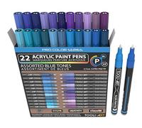 TOOLI-ART marqueur acrylique Ensemble de 22 marqueurs assortis de la série Pro Color, pointe extra fine de 0,7 mm pour la peinture rupestre, le verre, les tasses, le bois, la toile, non toxique(bleu)