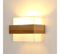 Toolight Comely Applique Murale Intérieure Bois, Lampe Murale Abat-jour en Tissu E27, Luminaire Mural Intérieure pour Chambre Couloir Escalier Salon, Carrée (Ampoule Non Incluse)