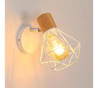 Toolight Lampe Murale 350° Bois Métal Fer Blanc E27 Salon Chambre Cuisine