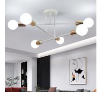Toolight Plafonnier Industriel, 6 Lumières Lustre Sputnik Vintage E27 Base, Lustre en Metal, Lampe Plafond pour Salon Chambre Cuisine Salle À Manger, Blanc avec Or, 52cm (sans Ampoules)