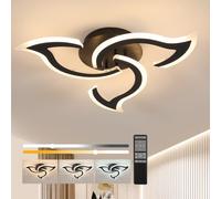 Toolight Plafonnier LED Design Floral à Intensité Variable avec Télécommande, 24W, 3300Lm, 3000K-6500K, 64cm, pour Salon, Chambre à Coucher, Chambre d'Enfant, Cuisine, Noir