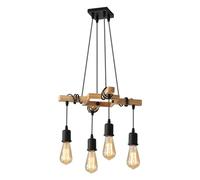 Toolight Suspension Luminaire Industriel, 4 têtes Plafonnier lustre en Bois et Metal E27, Lustre Réglable Vintage Noir pour Salon Cuisine Chambre à Coucher max 60W (Ampoule non Incluse)