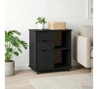 toolkix Armoire à roulettes noire en pin massif 63,5 x 39 x 65,5 cm avec 2 tiroirs et 5 compartiments de rangement, armoire mobile multifonction pour bureau, salon, couloir et atelier