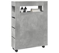 toolkix Armoire de salle de bain étroite avec roulettes - Gris béton - En bois - 65 x 23 x 90 cm - Compartiment de rangement - Multifonction - Pour salle de bain, salon, cuisine, bureau