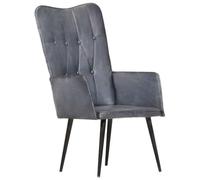 toolkix Fauteuil à oreilles gris en cuir véritable avec rembourrage, chaise de relaxation pour salon et chambre à coucher, chaise lounge club avec accoudoirs et dossier, ergonomique, moderne