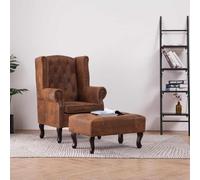 toolkix Fauteuil Chesterfield marron aspect daim avec repose-pieds, chaise rembourrée pour salon et bureau, meuble relax avec accoudoirs et dossier, ergonomique, confort et détente vintage