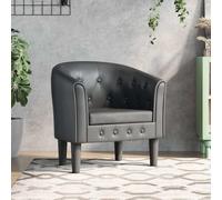 toolkix Fauteuil club gris en cuir synthétique avec boutonnière - Chaise rembourrée avec accoudoirs et dossier - 70 x 56 x 68 cm - Fauteuil lounge moderne pour salon, bureau, chambre à coucher
