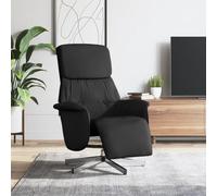 toolkix Fauteuil relax avec repose-pieds en tissu noir, pivotant et fonction de couchage manuel, rembourré avec accoudoirs, ergonomique pour salon, bureau, coin lecture, chaise rembourrée confortable