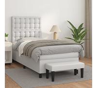 toolkix Lit à sommier tapissier avec matelas, blanc, 80 x 200 cm, en cuir synthétique, cadre de lit avec tête de lit réglable en hauteur, ressorts ensachés, surmatelas, banc pour lit de chambre à