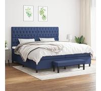 toolkix Lit à sommier tapissier avec matelas, bleu, 200 x 200 cm, tissu, cadre de lit avec tête de lit réglable en hauteur, noyau à ressorts ensachés, surmatelas, banc pour lit de chambre à coucher et