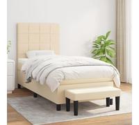 toolkix Lit à sommier tapissier avec matelas, crème, 100 x 200 cm, tissu, cadre de lit avec tête de lit réglable, lit rembourré avec ressorts ensachés, lit pour chambre à coucher avec banc pour un