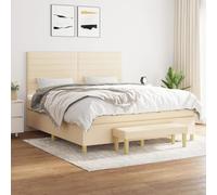toolkix Lit à sommier tapissier avec matelas, crème, 160 x 200 cm, tissu rembourré, avec tête de lit réglable en hauteur, ressorts ensachés, surmatelas, banc pour lit de chambre à coucher et lit