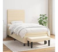toolkix Lit à sommier tapissier avec matelas, crème, 90 x 190 cm, tissu, cadre de lit avec tête de lit réglable en hauteur, ressorts ensachés, surmatelas, banc pour lit de chambre à coucher et lit